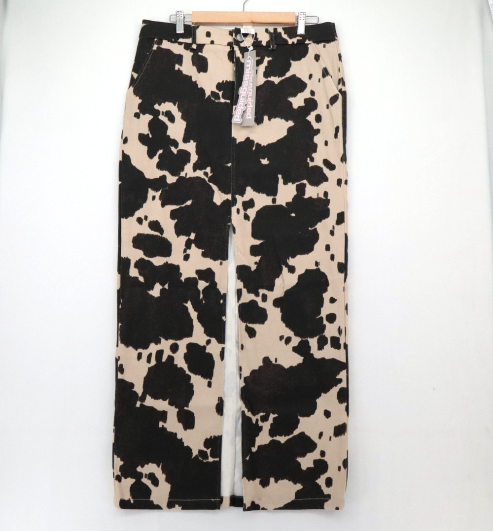 New MISSGUIDED Sz L Brown Cow Print Maxi Jean Skirt Rodeo Cowgirl Western Womens